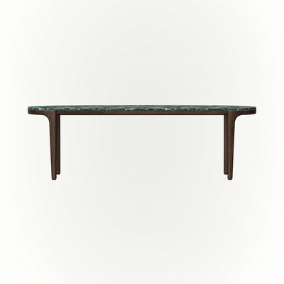Deep green Verde Alpi marble contrasts with a streamlined Dark Oak structure in the Tcha Dining Table, available at ACERKA Miami.