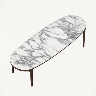 Italian Arabescato marble and rich Dark Oak shape the Tcha Dining Table, bringing a refined architectural silhouette to the ACERKA Miami collection.