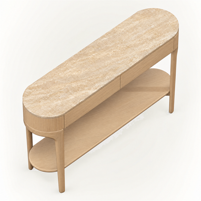 Tcha Oak Console - Travertine