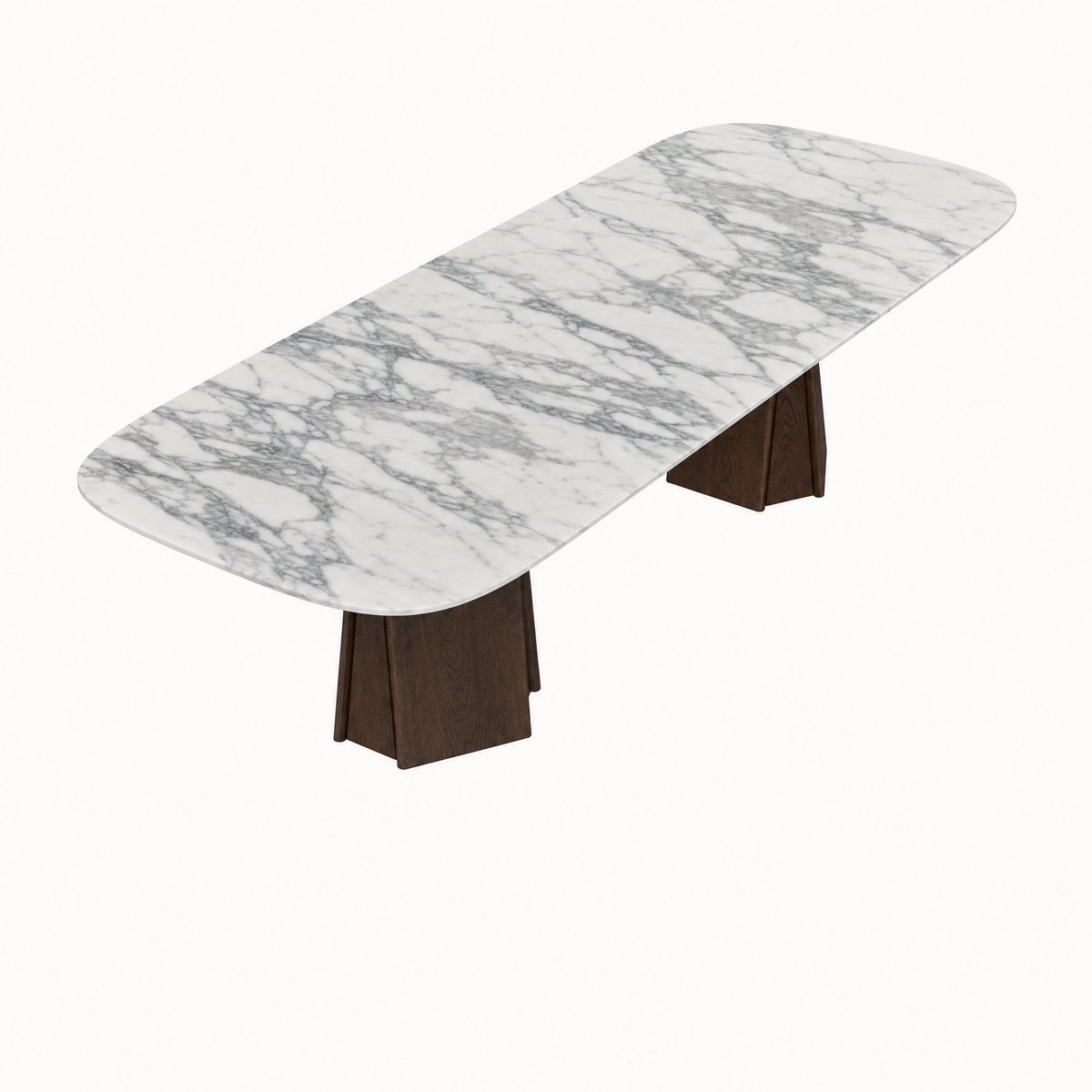 The Chuli Rectangular Dining Table at ACERKA Miami highlights the natural character of Arabescato marble through expressive veining, tonal variation, and a refined oak base.