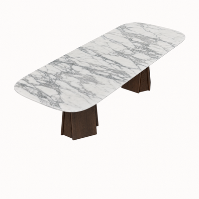 The Chuli Rectangular Dining Table at ACERKA Miami highlights the natural character of Arabescato marble through expressive veining, tonal variation, and a refined oak base.