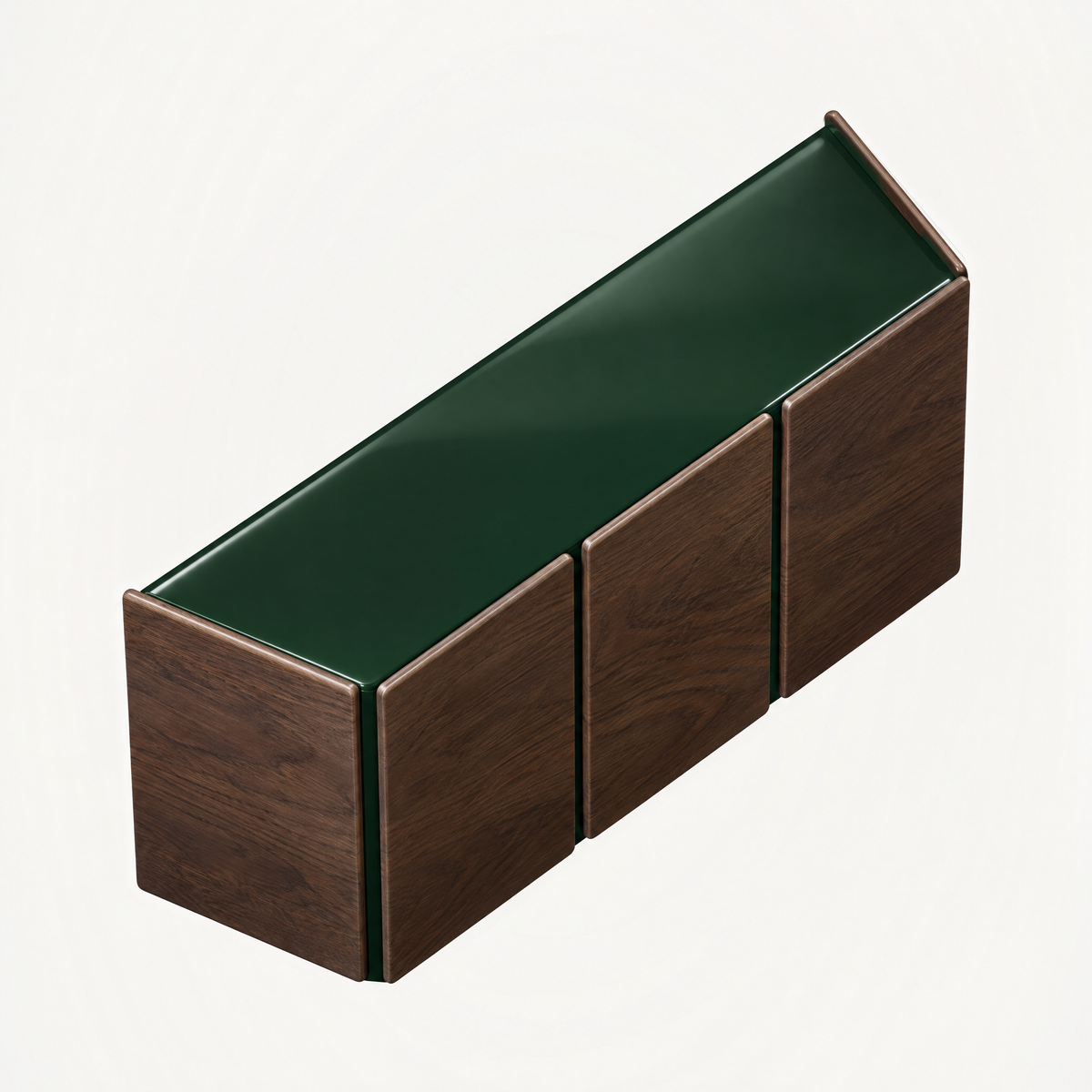 Broad wood panels and softly rounded edges define Valerio Sommella’s Dista Sideboard, with ACERKA Miami showcasing its rich Dark Oak finish and streamlined form.