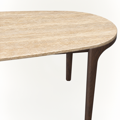 With its substantial stone surface and refined four-leg base, ACERKA Miami’s Tcha Dining Table contrasts Italian Travertine with rich Dark Oak.