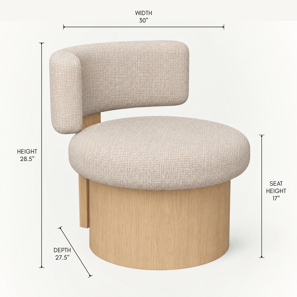 The Jaya Accent Chair by Kar Duran features an FSC-certified natural oak frame with exposed wood grain and Stone beige upholstery for ACERKA Miami.
