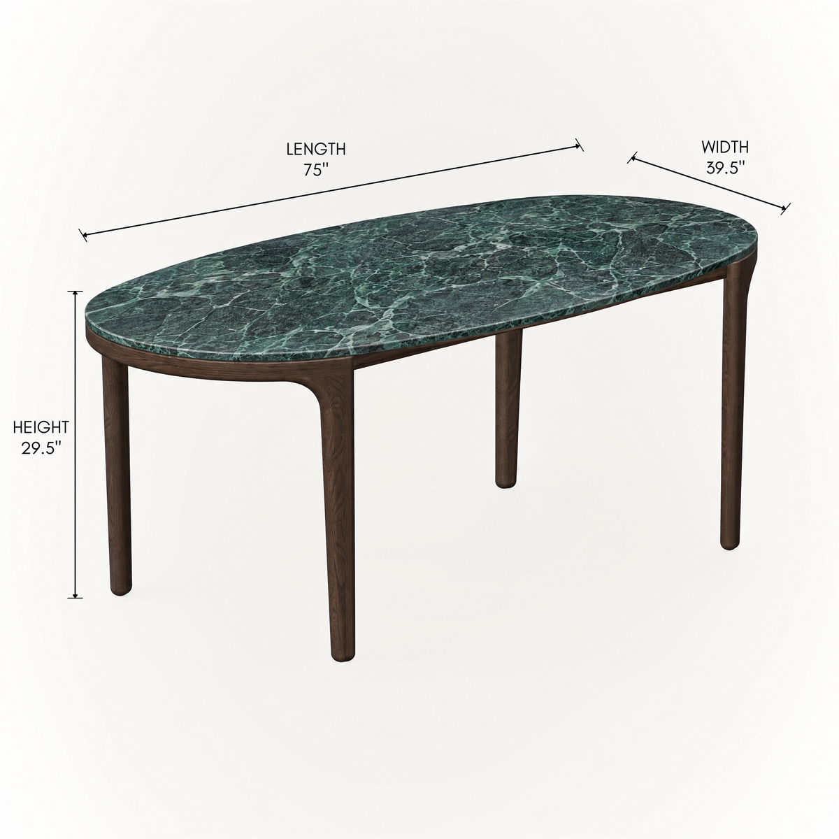 The Tcha Dining Table combines dramatic Verde Alpi marble with an elegant Dark Oak frame for a sculptural contemporary silhouette, presented by ACERKA Miami.