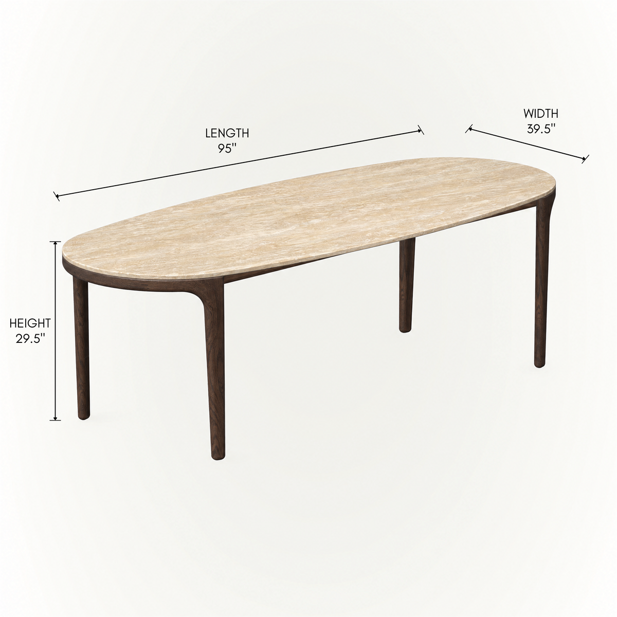 The Tcha Dining Table balances the organic character of Italian Travertine with a refined Dark Oak frame for contemporary dining spaces at ACERKA Miami.