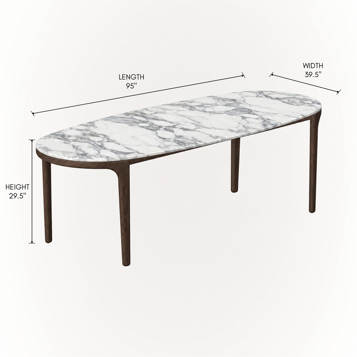 The Tcha Dining Table balances a substantial Arabescato marble surface with slender Dark Oak proportions for a visually light contemporary design at ACERKA Miami.