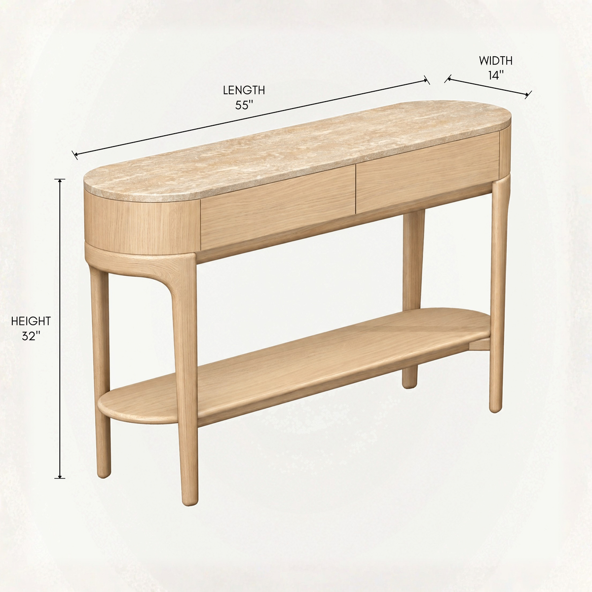 Designed by Ramón Esteve, the Tcha Oak Console combines a sculptural FSC-certified solid oak base with an Italian Classic Travertine top featuring subtle veining and organic texture for ACERKA Miami.