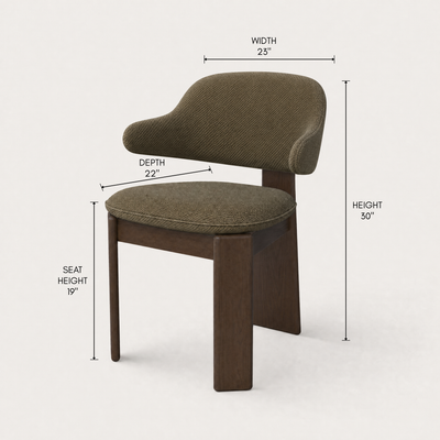 Valerio Sommella shapes the Gaba Dining Armchair with clean proportions, curved upholstery, and solid American oak craftsmanship, showcased by ACERKA Miami.
