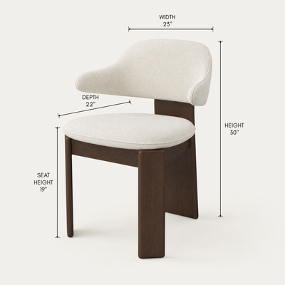 Valerio Sommella’s Gaba Dining Armchair features a sculptural American oak frame and fully upholstered seat and backrest for supportive dining at ACERKA Miami.