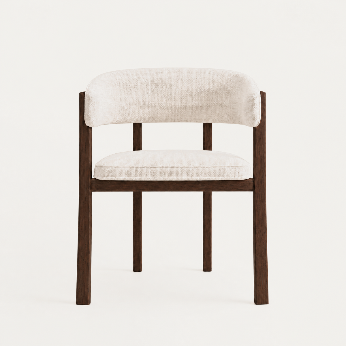 Alpine White and Dark Oak Avila Dining Chair with curved upholstered backrest.