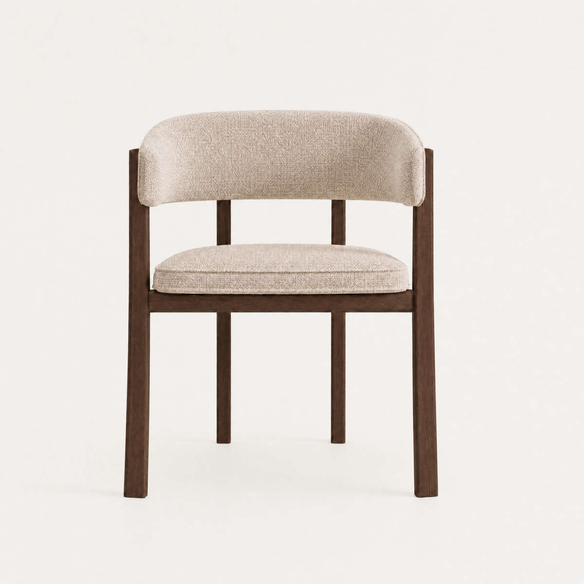 Stone Beige and Dark Oak Avila Dining Chair with curved upholstered backrest.