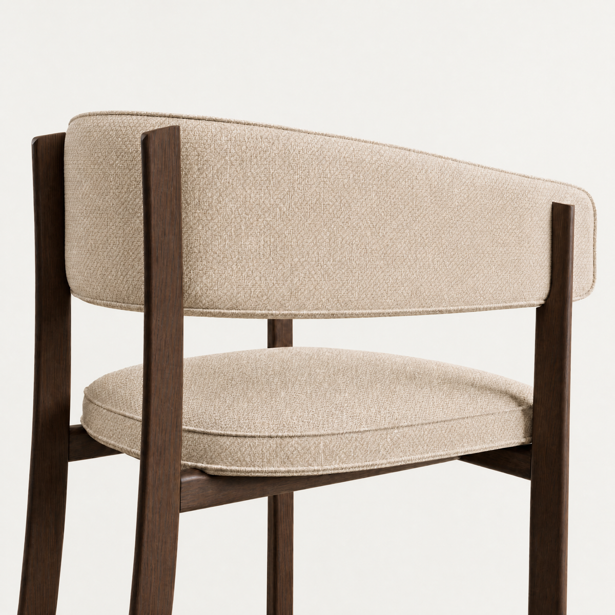 Solid Dark Oak frame and Stone Beige upholstery on the Avila Dining Chair.
