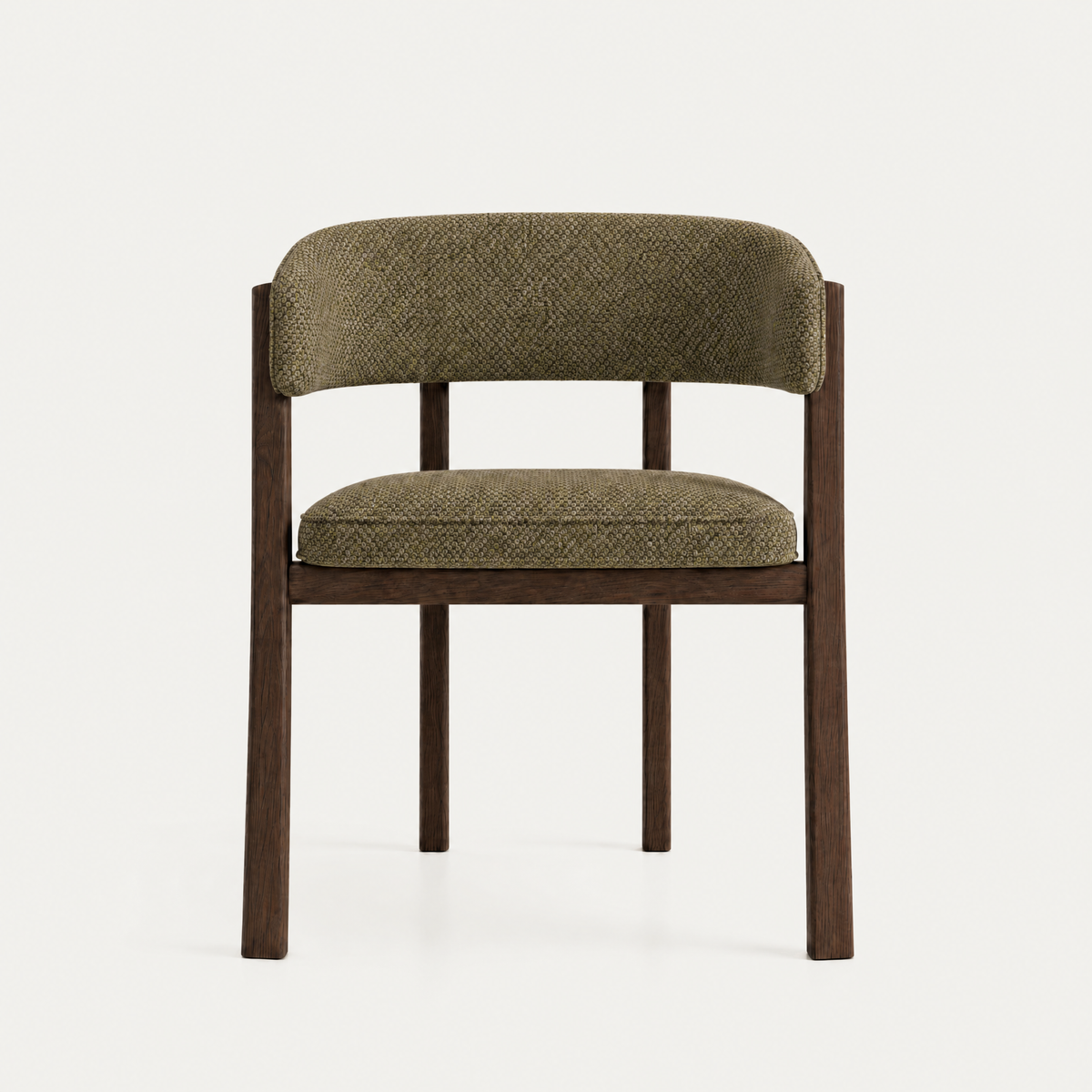 Olive Green and Dark Oak Avila Dining Chair with curved upholstered backrest.