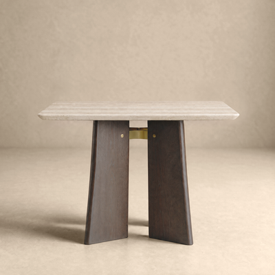 Balado Rectangular Dining Table - Travertine / Dark Oak