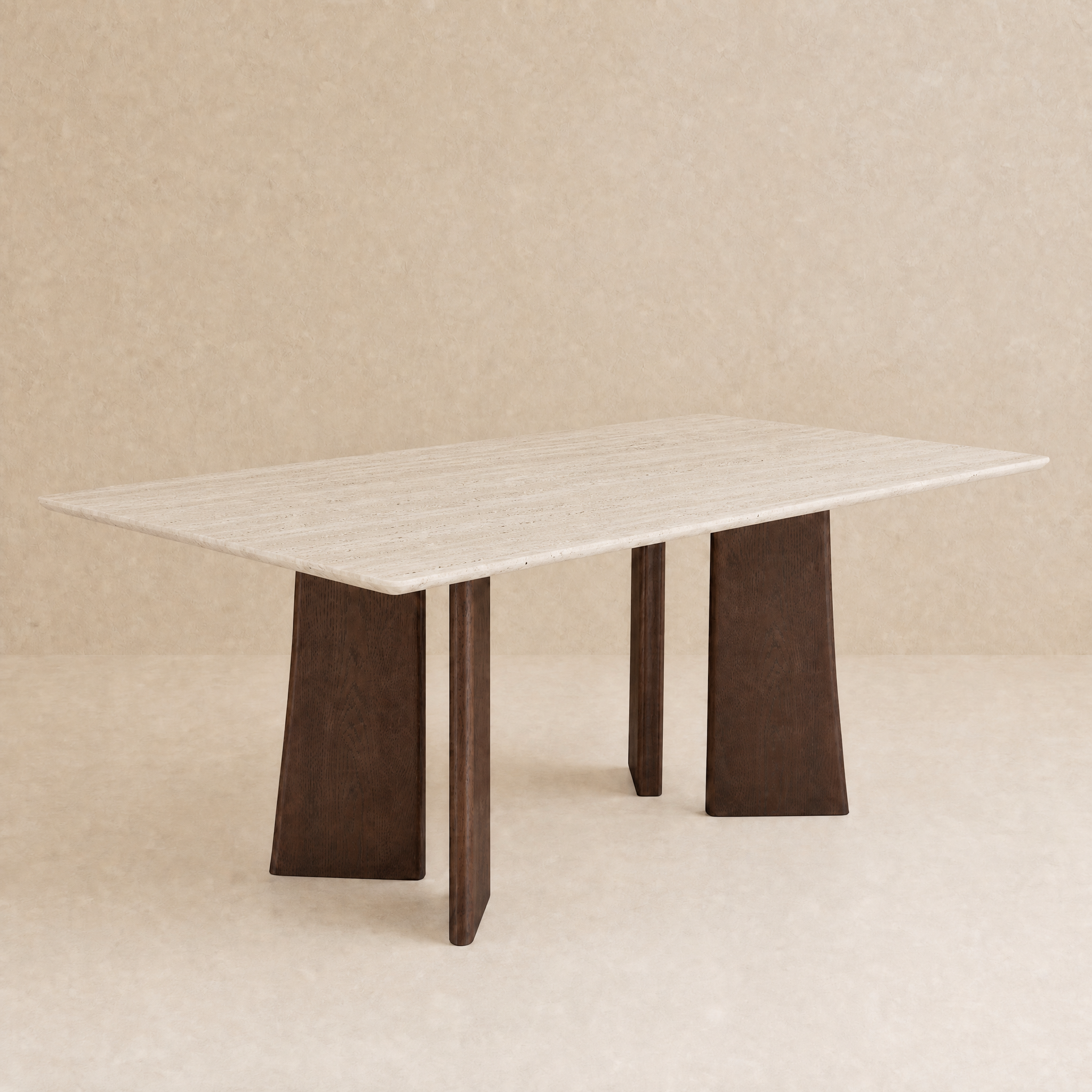 Balado Rectangular Dining Table - Travertine / Dark Oak