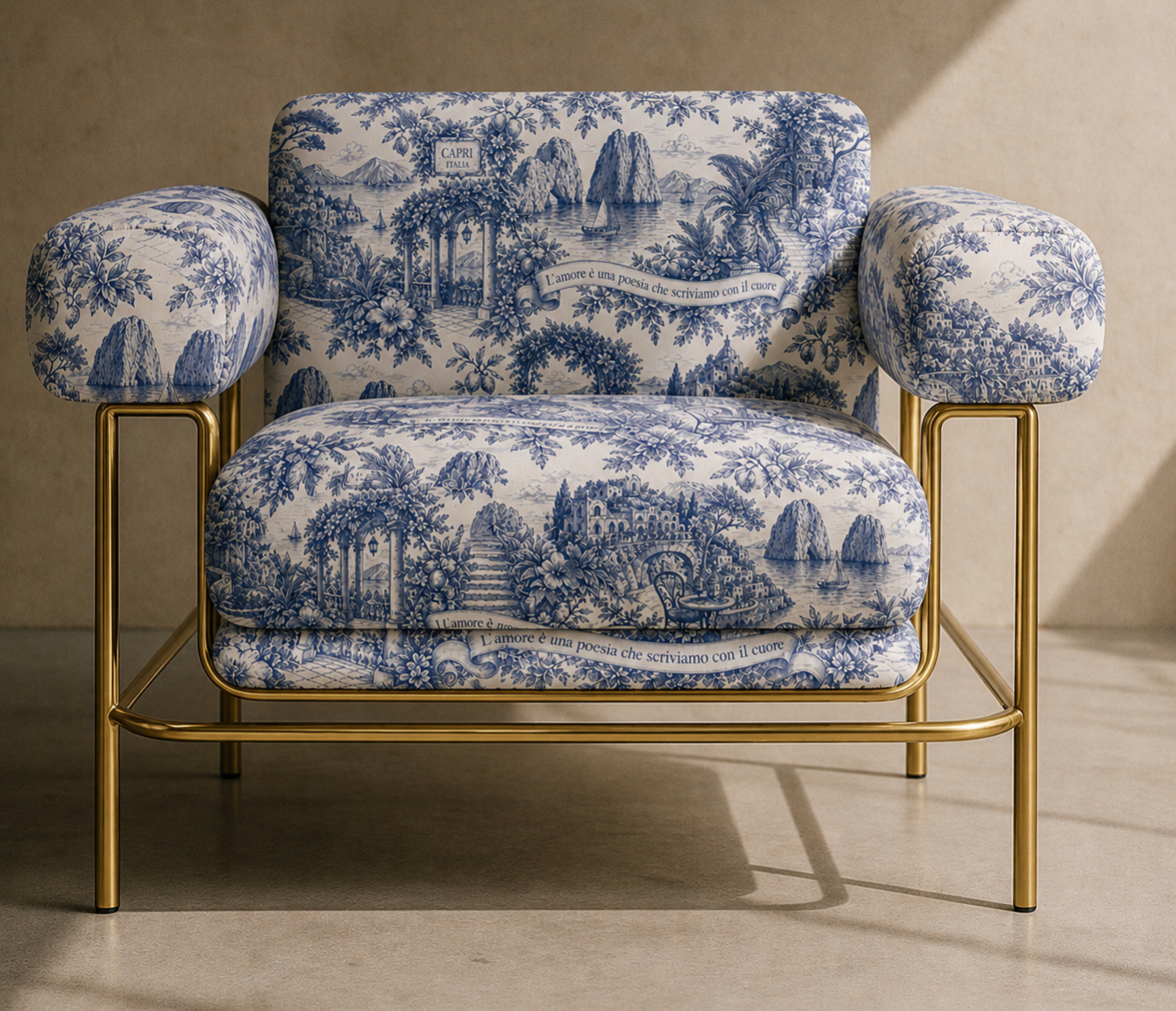 Lari Accent Chair – Capri Blue / Polished Brass